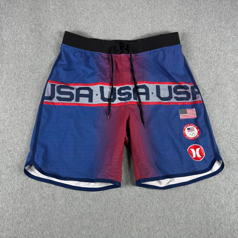 Hurley Board Shorts Mens 30 Blue 7" USA Olympic Team Phantom Trunks Quick Dry
